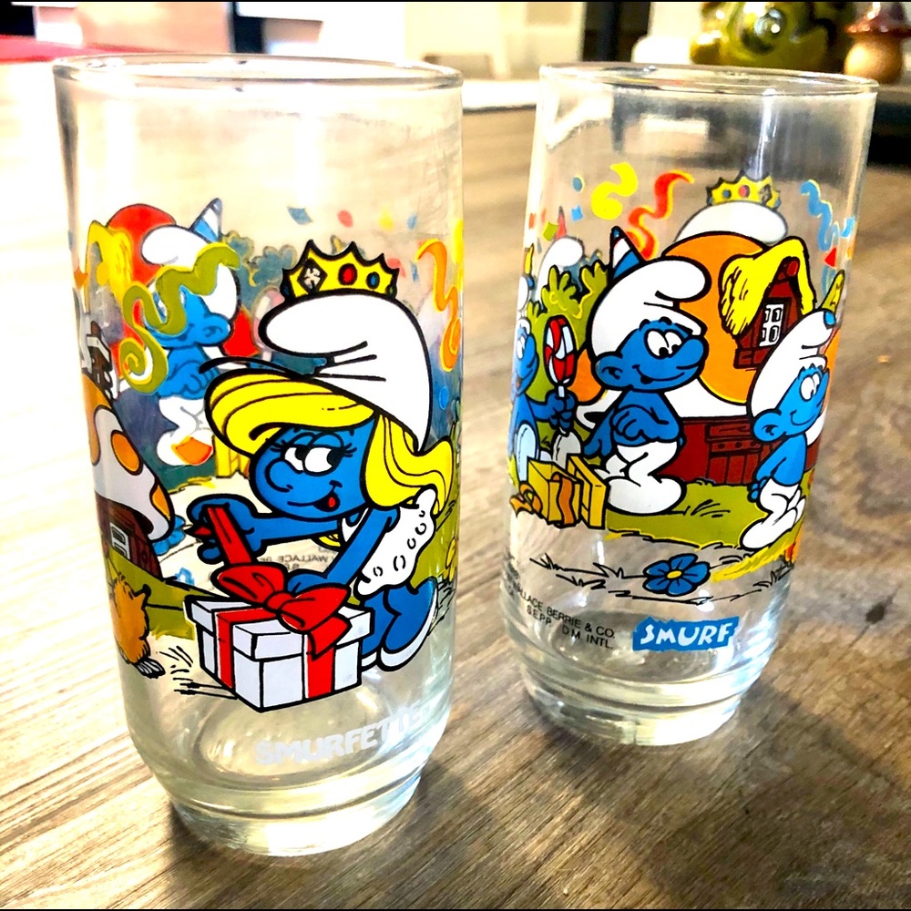 1983 Smurf’s Drinking Glasses Set Of 2